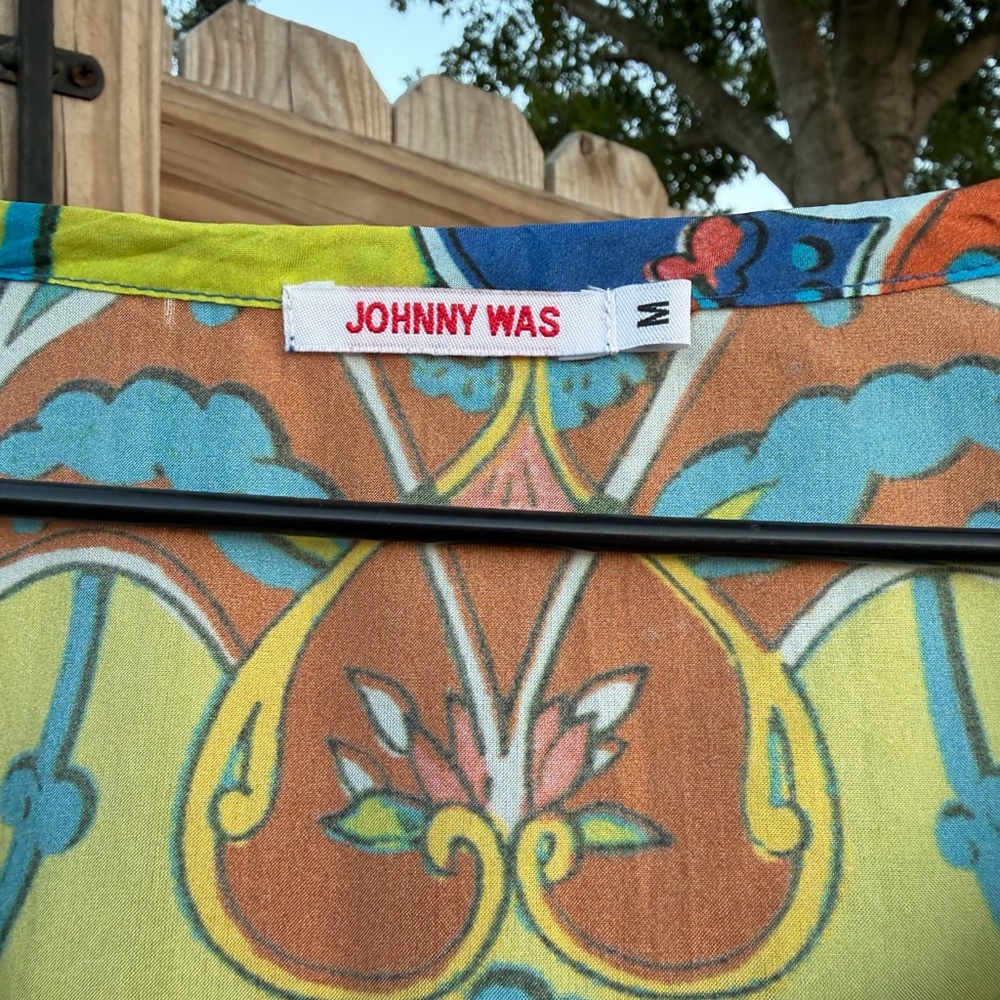 Johnny Was Valenti tie-neck Multicolor Georgette Tunic with front pockets - Picture 2 of 10